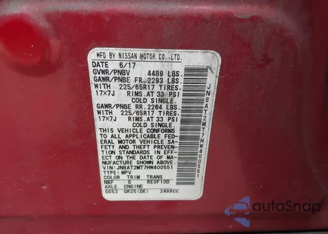 2017 Nissan Rogue S из США, поврежденный, VIN JN8AT2MT7HW400551